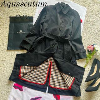 アクアスキュータム(AQUA SCUTUM)の【良品】Aquascutum ライナー付きトレンチコート ブラック 7F M(トレンチコート)