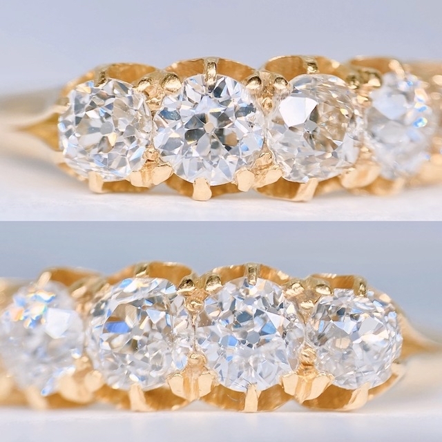 オールドマインカット ダイヤモンドリング K18 アンティーク エタニティ レディースのアクセサリー(リング(指輪))の商品写真