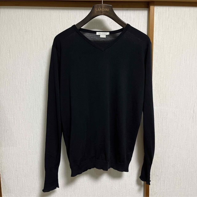 ギフ_包装】 【美品】JOHN SMEDLEY Vネック ウール ニット ブラック