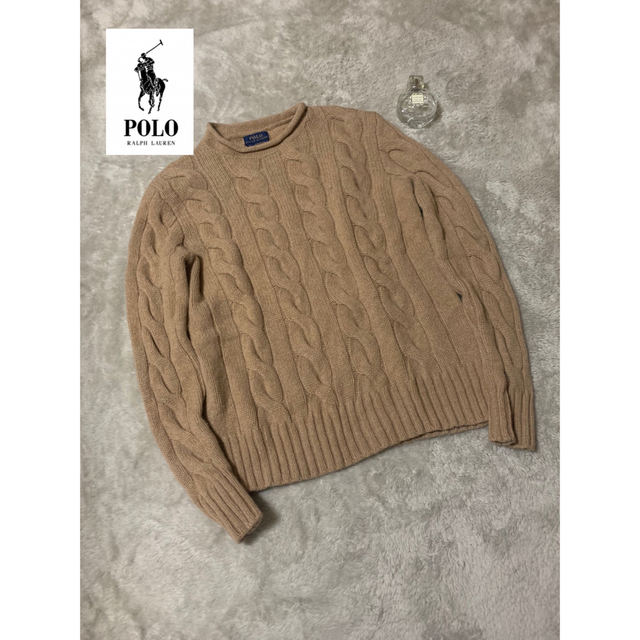 POLO RALPH LAUREN(ポロラルフローレン)のラルフローレン ワンポイント 刺繍 ケーブル コットン カシミヤ混 ニット レディースのトップス(ニット/セーター)の商品写真