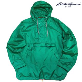 エディーバウアー(Eddie Bauer)の80s 黒タグ ビンテージ エディーバウアー ナイロン アノラック パーカー 緑(ナイロンジャケット)