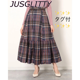 ジャスグリッティー(JUSGLITTY)の✨タグ付✨ジャスグリッティー ベルト付裾上げフレアチェックスカート(ロングスカート)