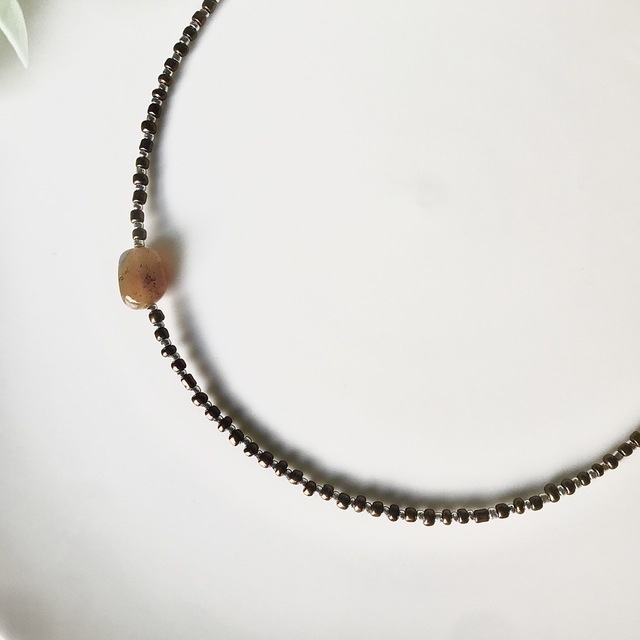 beads necklace＊brown ハンドメイドのアクセサリー(ネックレス)の商品写真