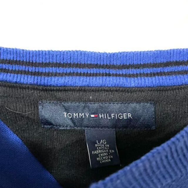 TOMMY HILFIGER(トミーヒルフィガー)のトミーヒルフィガー　Vネックニット　セーター　ワンポイント刺繍ロゴ　古着　L メンズのトップス(ニット/セーター)の商品写真