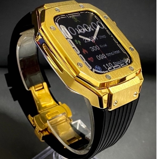 時計Apple Watch ラバーアップルウォッチバンドカスタムゴールドメタルケース