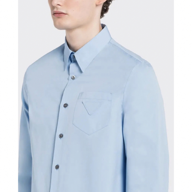 【PRADA】三角ロゴ ロゴネーム入り ストレッチポプリンシャツ