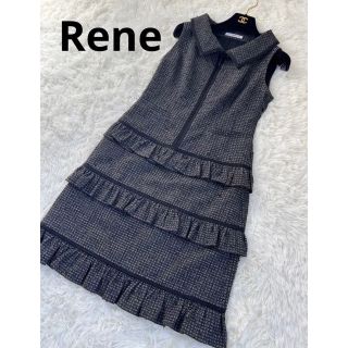 Rene ツイード ノースリーブ ティアード フリル ワンピース