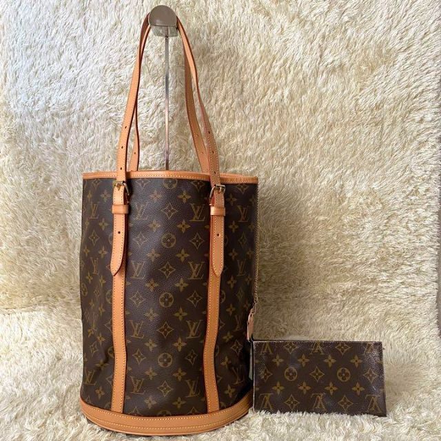 美品✨LOUIS VUITTON バケットGM モノグラム USA製 ブラウン幅20cm