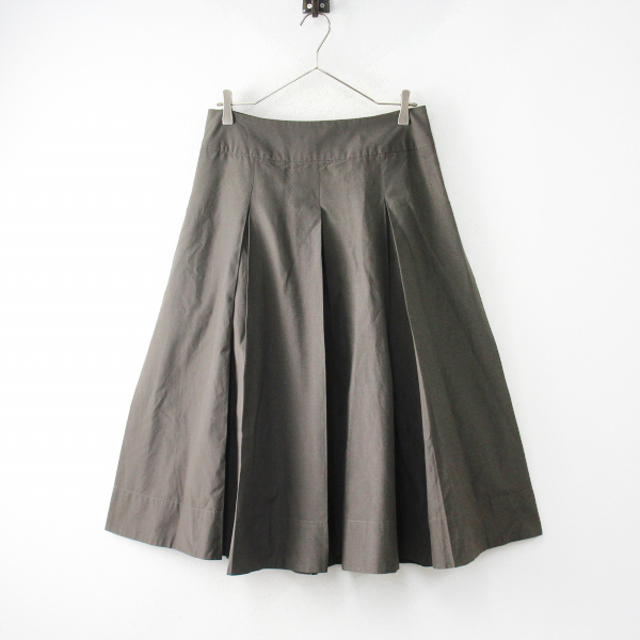 2021AW MARGARET HOWELL マーガレットハウエル SILK COTTON POPLIN スカート 3/カーキ シルクコットン プリーツ【2400013138710】