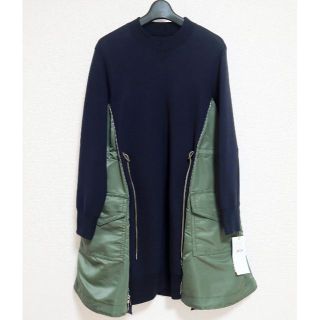 サカイ(sacai)の2 新品 Sacai スポンジ スウェット MA-1 ワンピース ネイビー(ひざ丈ワンピース)