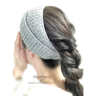 「受注製作」♫ふっくら♫模様編みラップ風クロスヘアバンド　ターバン(ヘアアクセサリー)