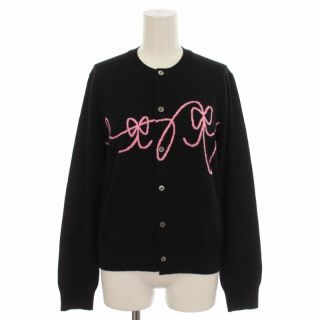 コムデギャルソン(COMME des GARCONS)のコムデギャルソン GIRL カーディガン ニット リボン 長袖 L 黒 ピンク(カーディガン)