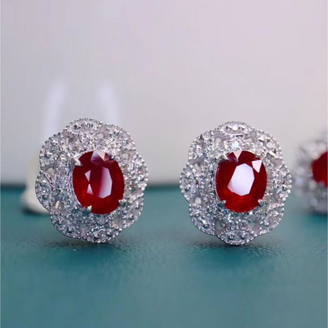 天然 ルビー ダイヤ ピアス0.65ct k18 ¥3-