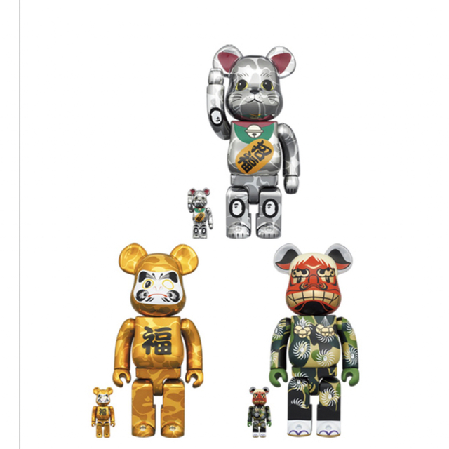 全ての BE@RBRICK BAPE 招き猫 銀メッキ/達磨 金メッキ/獅子舞 6pcs