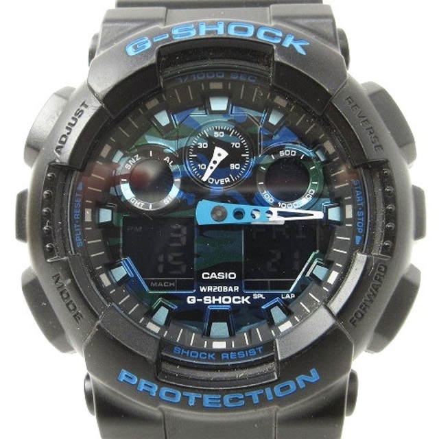 カシオジーショック 美品 腕時計 アナログ デジタル GA-100CB 黒 青45mmケースヨコ