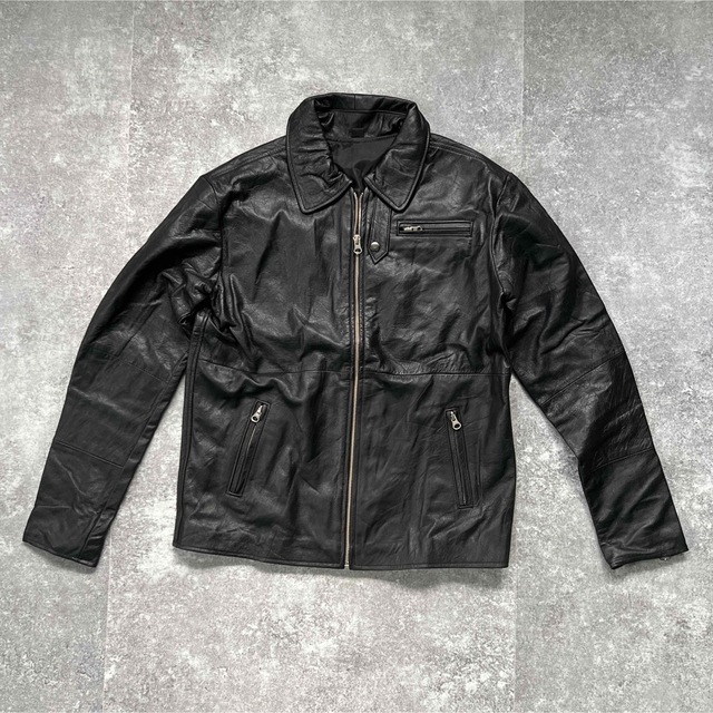 本革 襟付きシングルレザージャケット リプロダクトレザージャケット 123102黒ブラック表記サイズ