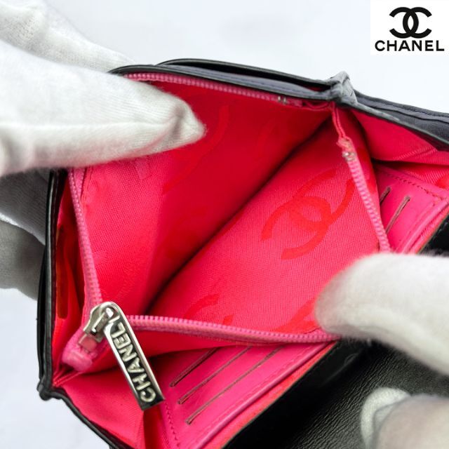 300　長美品　CHANEL　シャネル　カンボンライン　二つ折り　コンパクト財布 レディースのファッション小物(財布)の商品写真