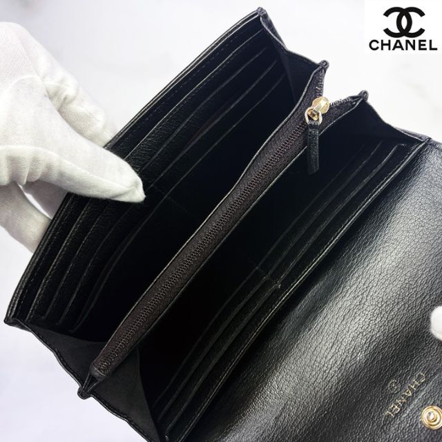 336 超美品 CHANEL シャネル デカココ カーフスキン フラップ長財布