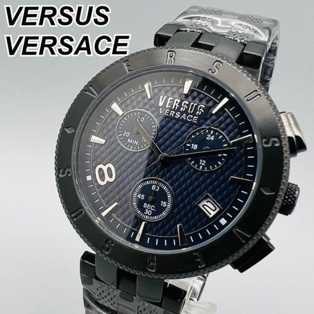割引 VERSACE 腕時計 クォーツ メンズ 漆黒 ブラック ヴェルサス