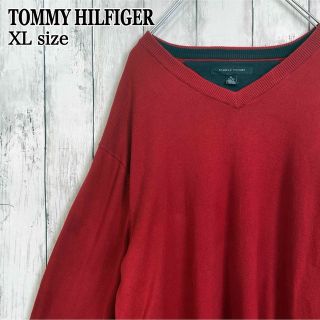 トミーヒルフィガー(TOMMY HILFIGER)のトミーヒルフィガー XL ビッグシルエット ニット セーター vネック 海外古着(ニット/セーター)