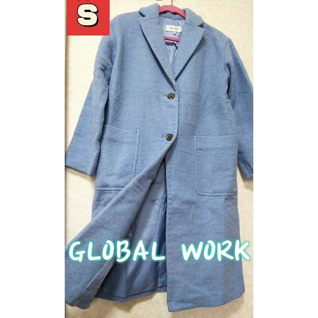 GLOBAL WORK(グローバルワーク)のグローバルワーク　チェスターコート　ブルー　青　ウール混　レディース レディースのジャケット/アウター(ロングコート)の商品写真