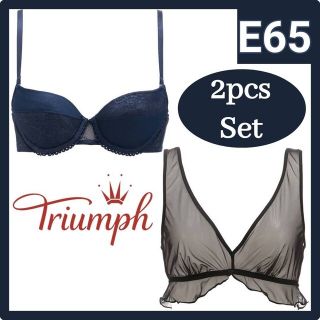 トリンプ(Triumph)のTriumph 3/4カップブラ＆ハーフトップ E65 Navy(ブラ)