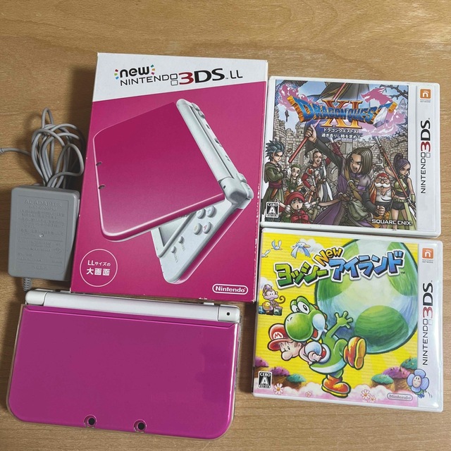 ニンテンドー3DS(ニンテンドー3DS)の3DS LL 本体 ピンクホワイト ソフト付き ドラクエⅪ ヨッシーアイランド エンタメ/ホビーのゲームソフト/ゲーム機本体(携帯用ゲーム機本体)の商品写真