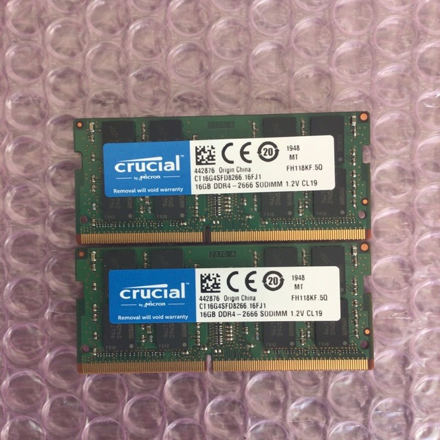 16GB枚数Crucial DDR4-2666 ノートPC用 メモリ 16GB x2