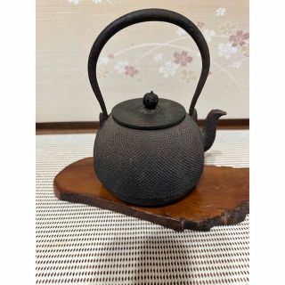 龍文堂　鉄瓶　霰　銅蓋　骨董品(金属工芸)