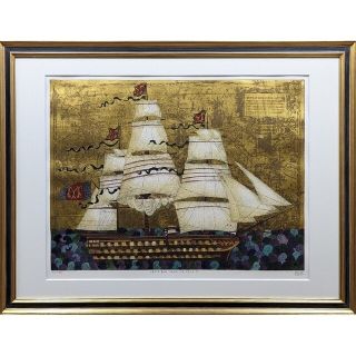 グリーン・ホワイト系 完成品♪ 額付 坪内好子「VENTO BOM,AGUA NA
