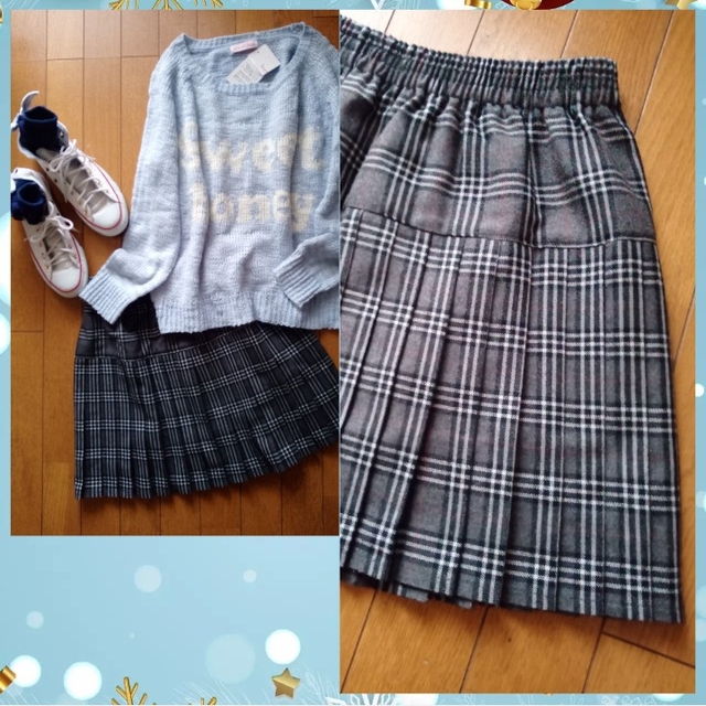 グレンチェックプリーツスカート M*韓国ファッション*卒業式 スーツ*y2k レディースのスカート(ミニスカート)の商品写真