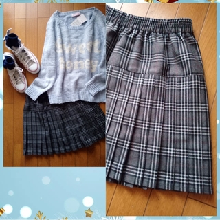 グレンチェックプリーツスカート M*韓国ファッション*卒業式 スーツ*y2k(ミニスカート)