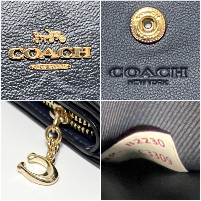 ほぼ美品✨COACH コーチ✨財布 二つ折り財布 シグネチャー ネイビー 紺色