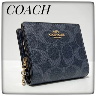 コーチ(COACH)のほぼ美品✨COACH コーチ✨財布 二つ折り財布 シグネチャー ネイビー 紺色(財布)