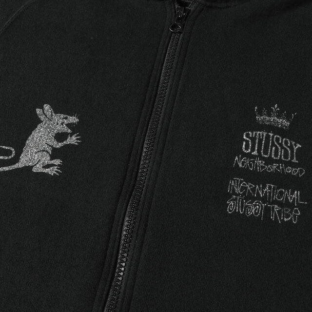 NEIGHBORHOOD ネイバーフッド パーカー STUSSY ステューシー スカル イーグル スウェット ジップパーカー 00s トップス フーディー グリッター ラメ プリント ブラック 黒 L 日本製 コラボ【メンズ】 3