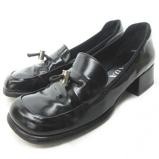 プラダ(PRADA)のプラダ PRADA ドローコード レザー ローファー スリッポン 36.5(ローファー/革靴)