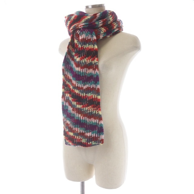 MISSONI - ミッソーニ マフラー ストール リブ 総柄 ウール 赤 緑
