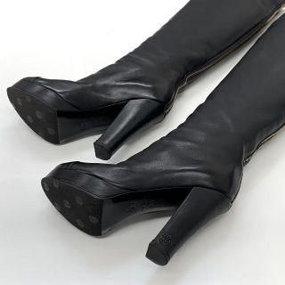 CHANEL - 3496 シャネル ココマーク レザー ニーハイブーツ ブラックの