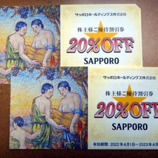 サッポロHD株主様ご優待割引券20%OFF×２枚☆銀座ライオン他(レストラン/食事券)