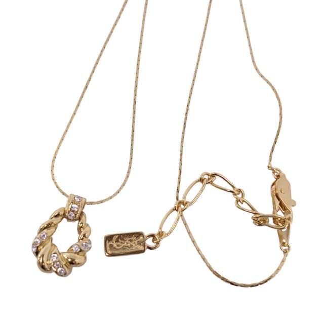 美品 Vintage イヴサンローラン Yves Saint Laurent ネックレス ラインストーン YSLロゴ アクセサリー ゴールド