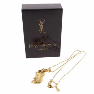 サンローラン(Saint Laurent)の美品 Vintage イヴサンローラン Yves Saint Laurent ネックレス ラインストーン リーフ YSLロゴ アクセサリー レディース ゴールド(ネックレス)