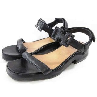 白 フリル付 エルメス ソルド サンダル アンクルストラップ レザー H