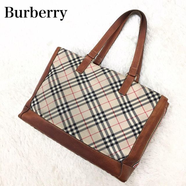 Burberry ブルーレーベル トートバッグ チェック ナイロン レザー | フリマアプリ ラクマ