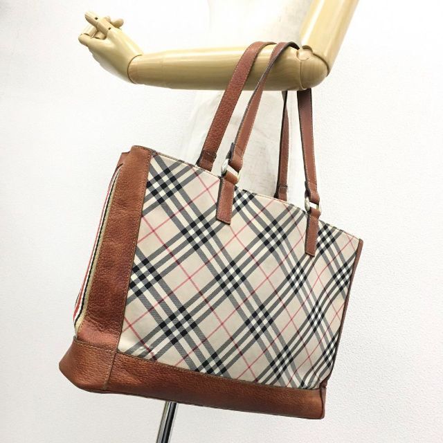 Burberry ブルーレーベル トートバッグ チェック ナイロン レザー