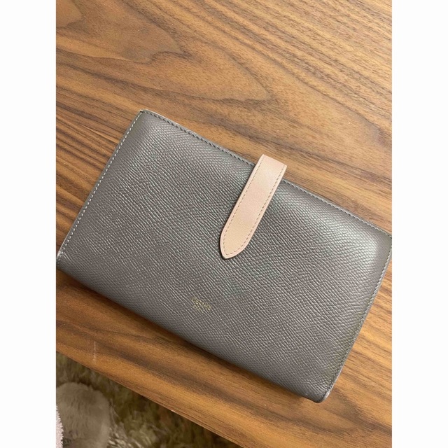 新品 CELINE ミディアム ストラップウォレット グレー/ピンク