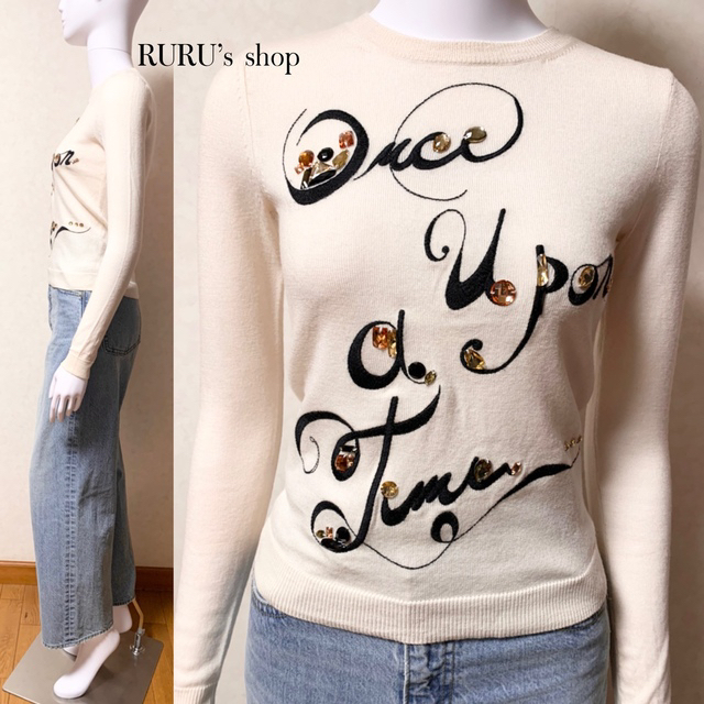 美品 alice+olivia ディズニーコラボ ロゴ×ジュエル刺繍 セーター