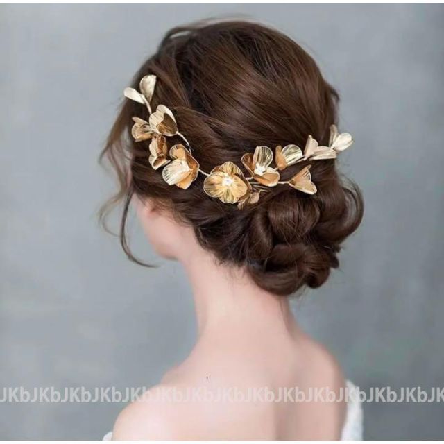 ヘッドドレス イヤリング ゴールド 花 結婚式 ウェディング A10-1 レディースのヘアアクセサリー(カチューシャ)の商品写真