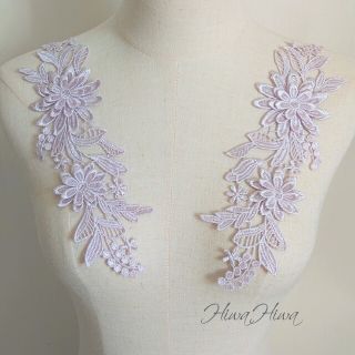 パープル お花モチーフレース ケミカルレース アップリケ 2枚セット 新体操(各種パーツ)