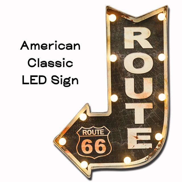 LED アメリカン クラシックサイン (ルート66 矢印) ネオン 黒 アロー