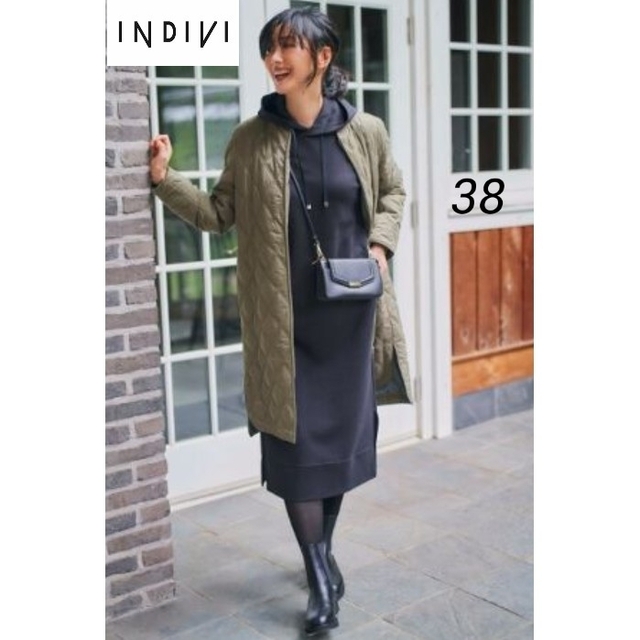 INDIVI - 【INDIVI】インディヴィ 美品 キルティングロングブルゾン 38